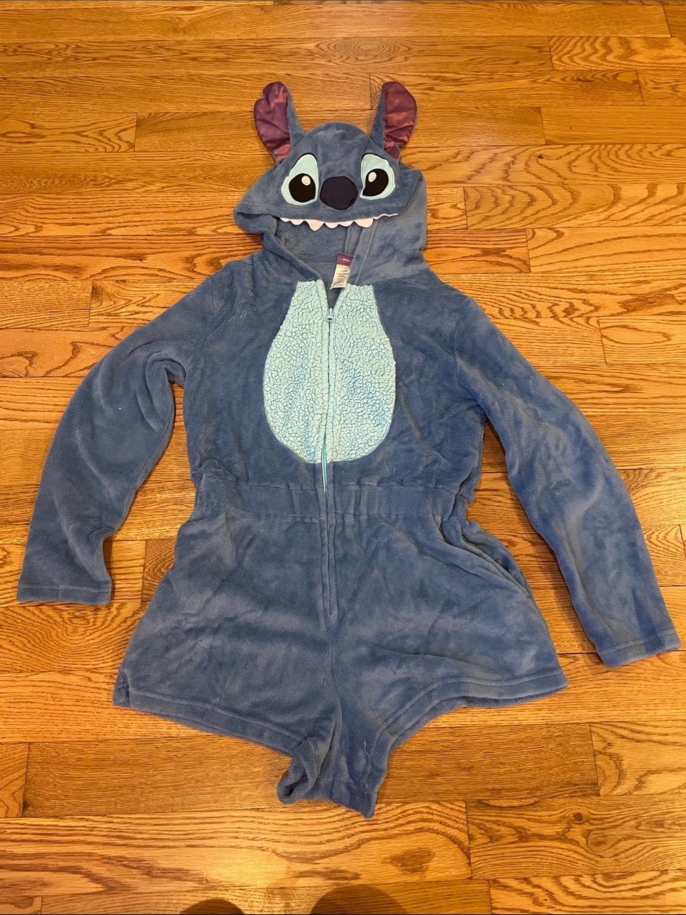 Disney Blue Stitch Hooded Plush Romper with Light Blue Chest